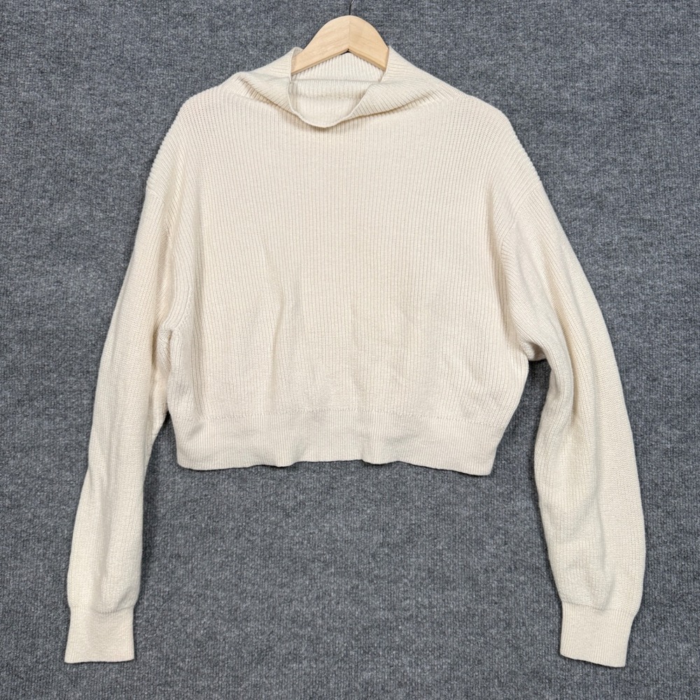 Wilfred Large Sweater Cream Ribbed Knit‎ Merino Wool Cotton  Boxy  Long Sleeves